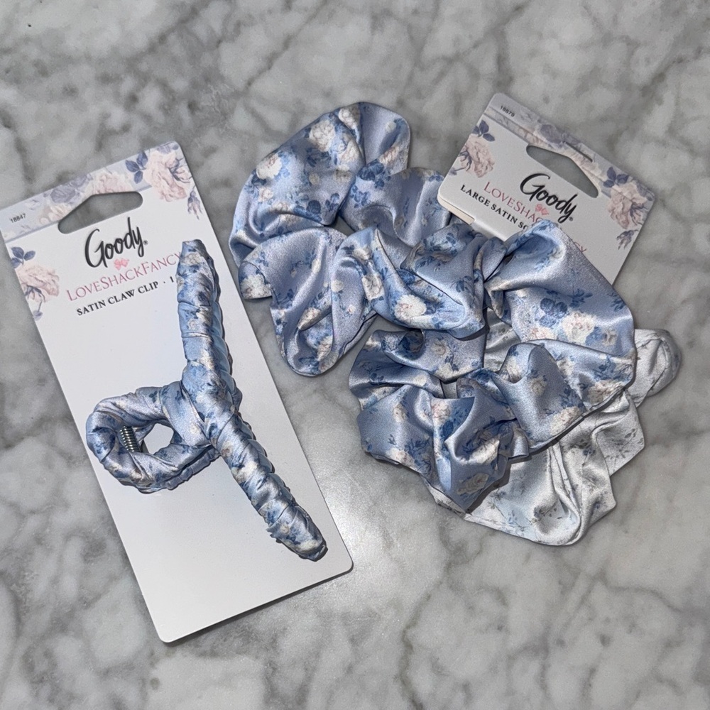 NWT LoveShackFancy x Goody Satin Claw Clip and Scrunchies Bundle
